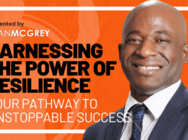 Businessman smiling with text about harnessing influence for success.