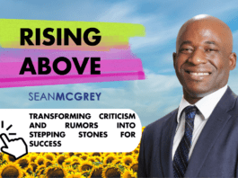 A motivational banner featuring a smiling man and uplifting text about overcoming criticism.
