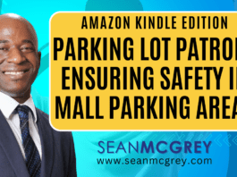 A promotional banner for a Kindle edition about parking lot safety at malls.